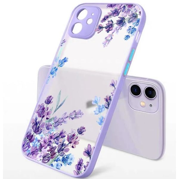 Søt Beskyttende Telefonveske For Kvinner Jenter Myk Silikon Lilla Bumper Matt Hard PC Bakside Med Estetisk Blomsterdesign Deksel For Iphone 11 - Lilla La