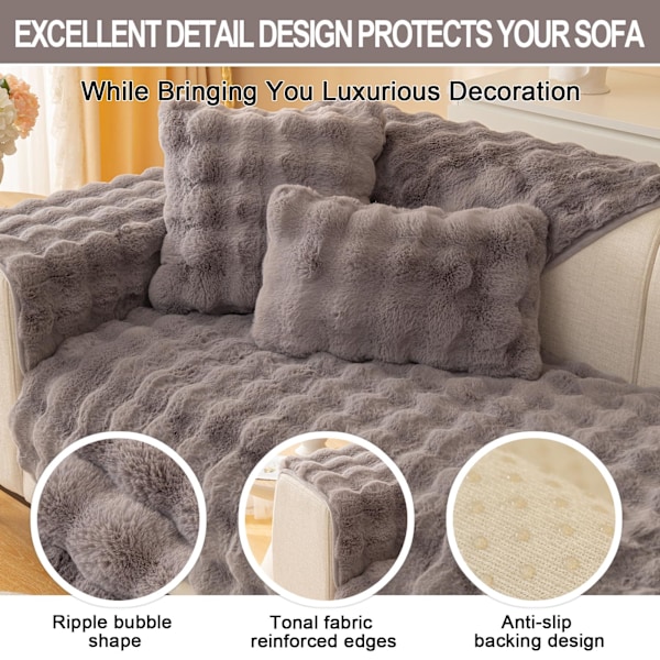 Kanin Plys Sofa Overtræk L Form 1/2/3/4 Sæders Sofa Overtræk Hjørnesofa U Form, 2023 Nyt Universal Skridsikkert Sofa Beskyttelse, Super Blød Sofa grå grey 70*70cm