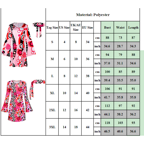 Dam Hippie Kostym Halloween Party Disco Outfit Mörkrosa dark pink 2XL