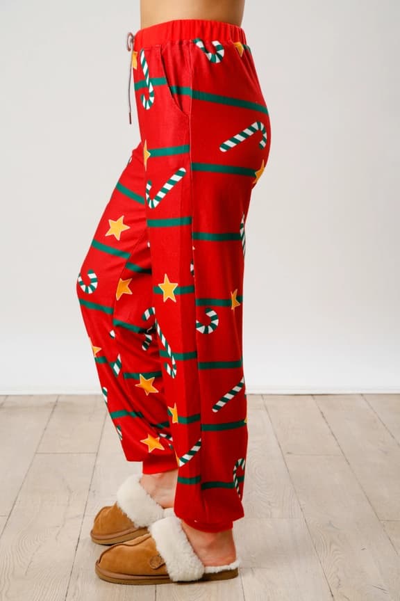 Julpyjamas för kvinnor, randig lounge-set med polkagrisar, julpyjamas-set röd red M