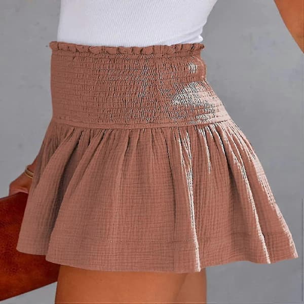 Kvinders Shorts Bomuld Høj Elastisk Talje Plisseret Flæse Søde Shorts Strand Flydende Afslappede Shorts S-xl Hvid White S