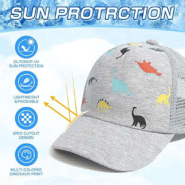 1 st, småbarns basebollkeps, babyhatt, solhatt, tryckt dinosauriemönster, enfärgad hatt för barn Grey M