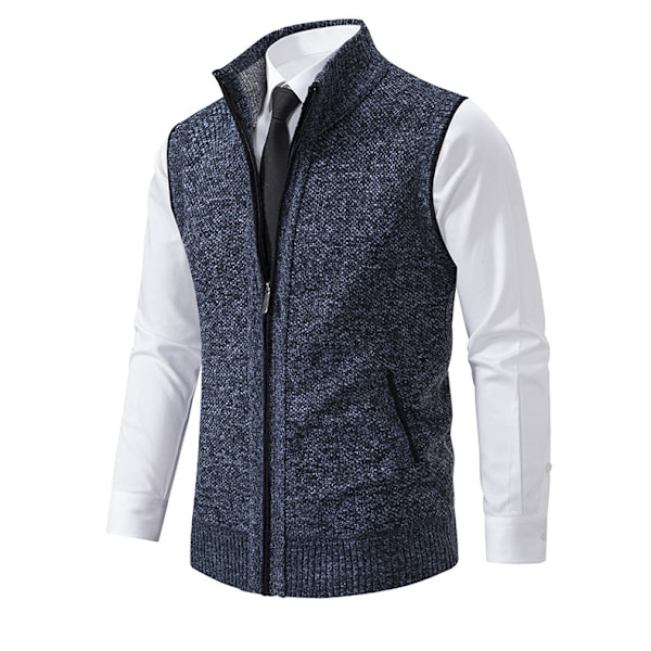 Men's Fleece Vest Full Zip Up, Winter Warm Knitted Sweater Vest blue blue M