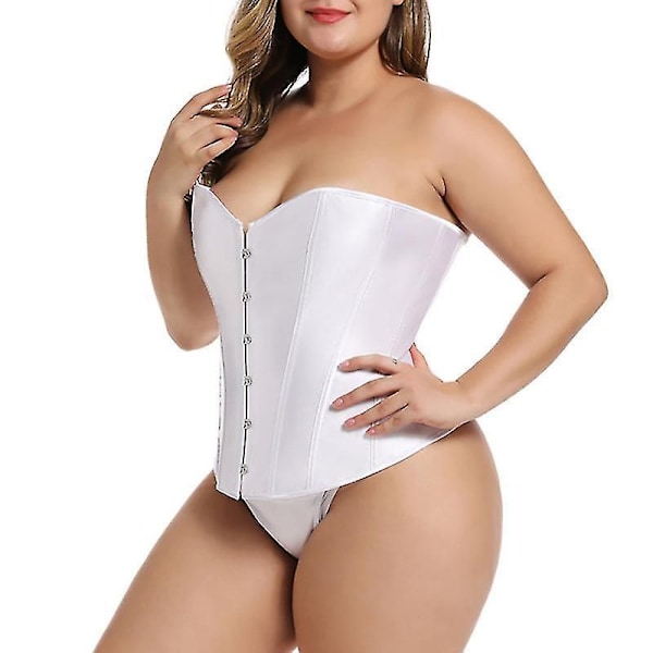 Bystier Korsett Topp för Kvinnor Sexiga Underklädesset Svart Satin Midjetränare VIT WHITE 5XL