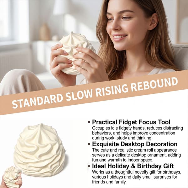 Cream Roll Squishy Leksak – Mjuk, Klämbar Stresslindrande Leksak White