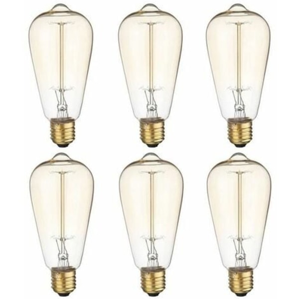 6x E27 60W Edison Pære 220V ST64 Retro 64mm x 140mm