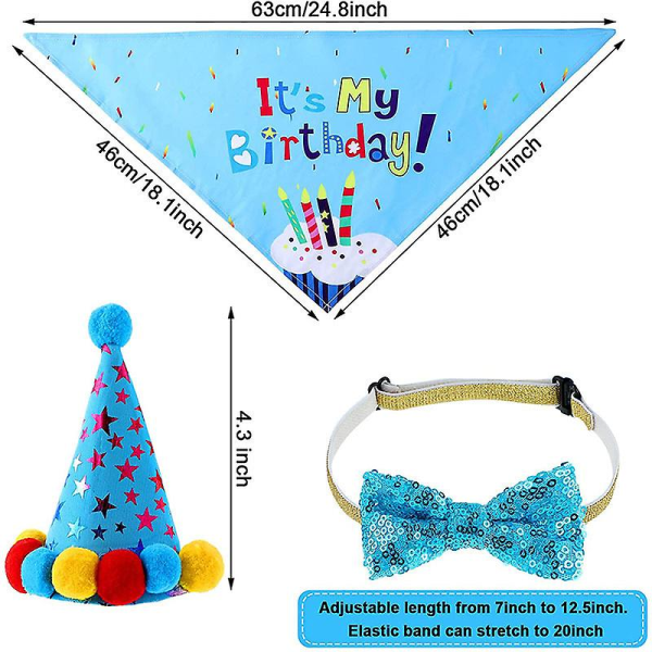 Tillbehör för födelsedagsfest för hund (set med 11), turbanleksak, banderoll, hatt, halsduk och ballong