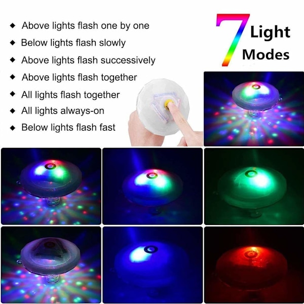 Flytende LED-badlys for bassengdisco, dammer og badeleker, 7 moduser i ulike farger, batteridrevet