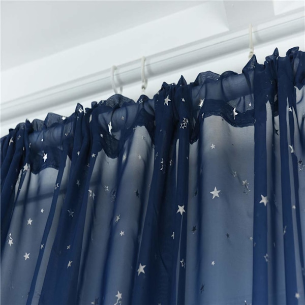 Stjärntyllgardin, genomskinlig stjärngardin för sovrum, glitterstjärna voilegardinpanel, voile nätgardin (100x270CM, marinblå, 1 gardin) Navy