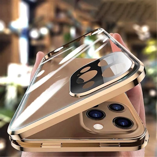 Anti-peeping iPhone 12 Pro Max Skal med Stark Magnetisk Adsorption Kameralinsskydd Metallram 360 Fullständigt Skyddande Dubbelsidigt Gl Guld Gold iPhone12Promax