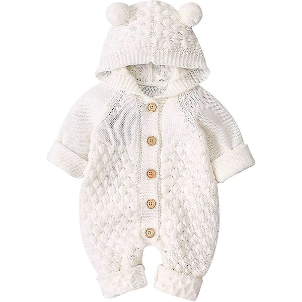 Babystrikket Romper Jumpsuit med Hetter - Vintervarmer Beige 73cm