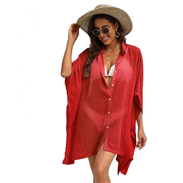 Kvinder Badedragt Cover Up Knap Chiffon Badedragt Strand Cover Up red M