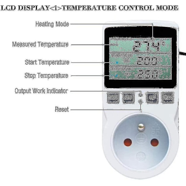 Digital / Varme- og kjøletermostatuttak LCD-temperaturregulator, 230V for drivhustemperaturregulator/terrariumtermostat (uttak)
