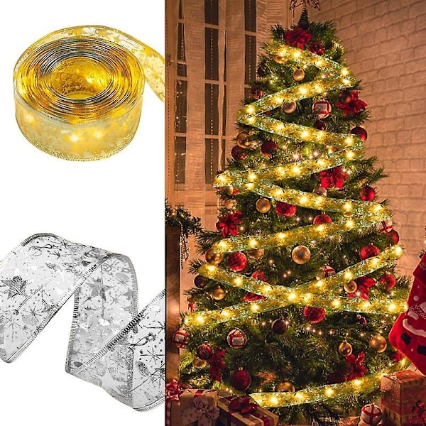 Banderoll med ljusslinga - Dekoration för julgran, hemmet, 2023, jul, Navidad, Natal, Nyår 2024 Silver-White 5M