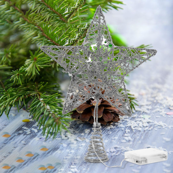 1 st Christmas Tree Topper Ornament Femuddig Belysning Stjärna Hängdekor Silver 31X23X5cm