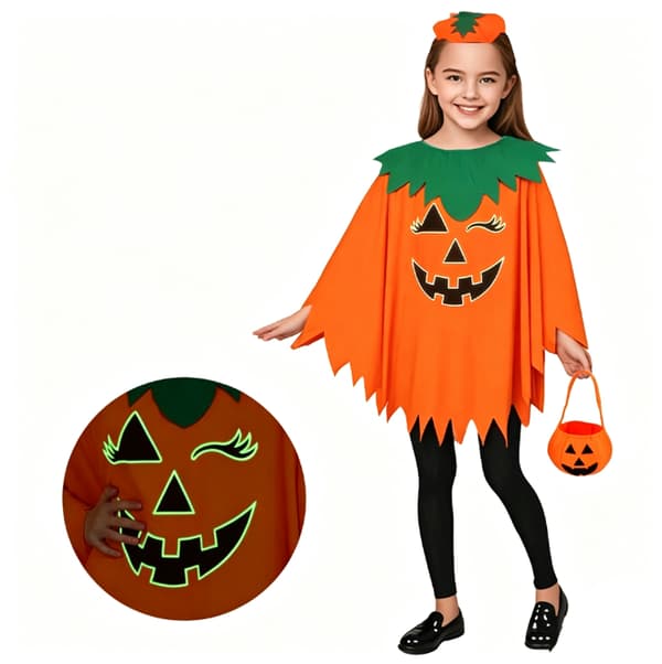 Halloweenkostume: Græskarkappe-sæt til voksne og børn (egnet til feriefester og forestillinger) child