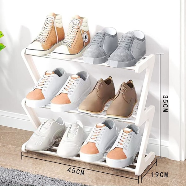 Lite skostativ, 3-etasjes skostativ, lite skostativ, robust smalt skostativ for oppbevaring i skap, gang, hvit Beige
