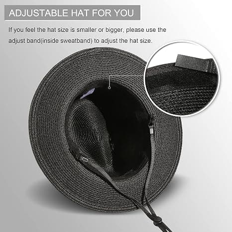 Dame bredskygget strå Panama sammenfoldelig hat med bælte spænde Fedora strand solhat til kvinder Black