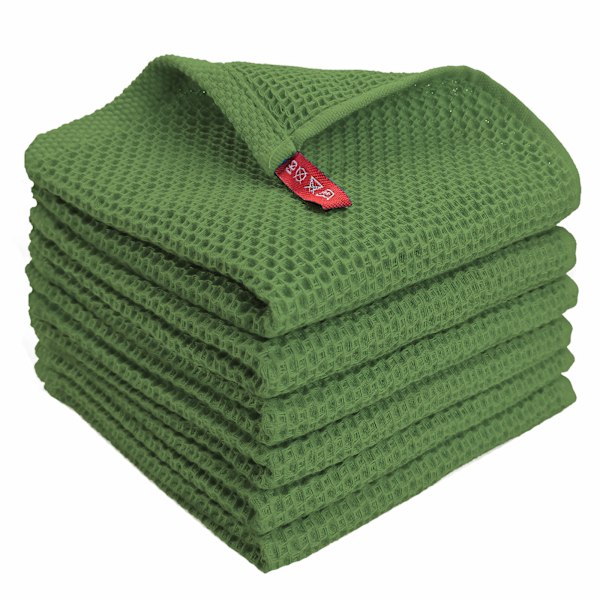 Kjøkkenhåndklær i bomullsvev, ultra myke, absorberende og hurtigtørkende, 6-pakning Olive green