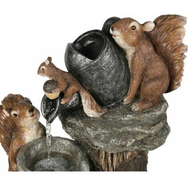 Ekorre solcelledrevet fontene utendørs/innendørs skulptur, vannlandskapsfontene statue hagevannfontene med LED-lys styling basseng, sol