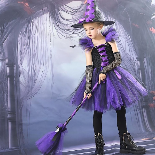 Tutu-klänning för flicka, häxa, lila och rosa, S-XXL, för Halloweenfest och uppträdanden purple M/100cm