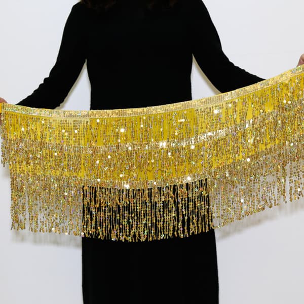 Mavebælte med pailletter til kvinder Boho-stil festkostume til dansefester Black