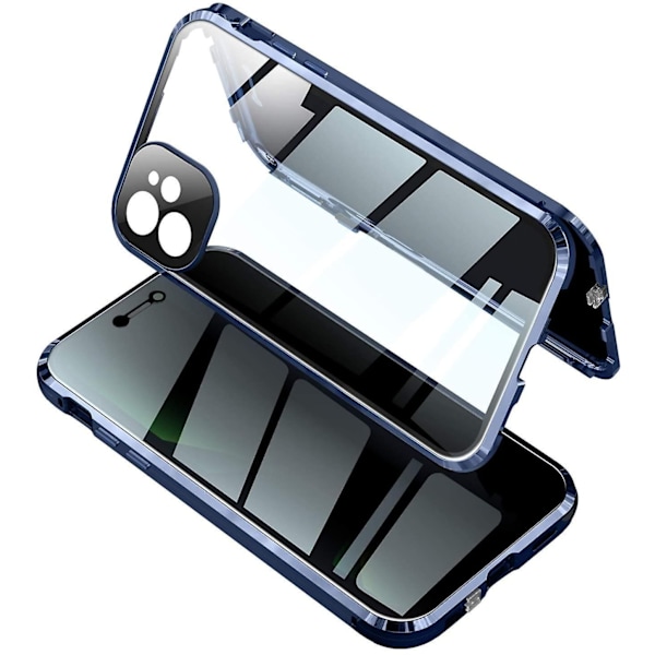 Anti-peeping iPhone 12 Pro Max Skal med Stark Magnetisk Adsorption Kameralinsskydd Metallram 360 Fullständigt Skyddande Dubbelsidigt Glas Blå Blue iPhone12Pro
