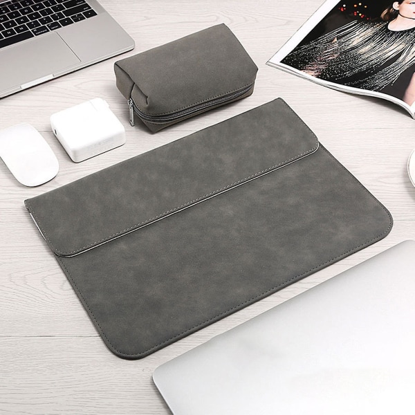 Bärbart vattentätt konstläder Notebook Laptop Fodral Fodral Cover för Macbook Air/ pro 13 tum Light Grey