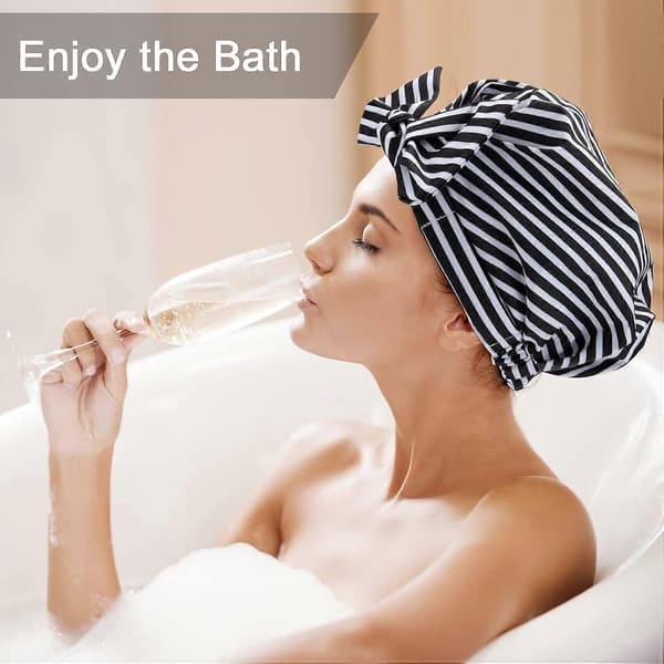 Badehætte, Vandtæt Badehætte til Kvinder Genanvendelig til Langt Hår, Store Elastiske Justerbare Badehætter A11