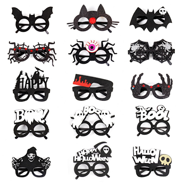 15 Pakk Halloween Gresskarbriller for Barn – Morsomme Fotorekvisitter & Festgaver, Perfekt for Kostymer balck glasses 15pcs