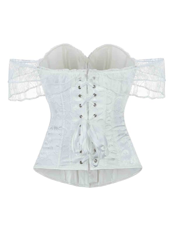 Off-shoulder blonde bustier med pufærmer og stivere – push-up brudekorset. White L