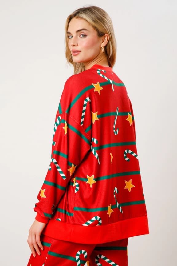 Julpyjamas för kvinnor, randig lounge-set med polkagrisar, julpyjamas-set röd red XL
