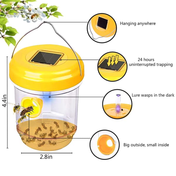 Getingfälla, 2-pack getingfällor för utomhusbruk, bålgetingsfälla, snickarbi-fällor för utomhusbruk, återanvändbar hängande bålgetingsfälla Yellow