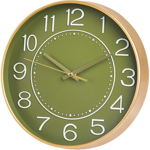 Moderna Väggklockor Batteridrivna, 25 cm Olivgrön Klocka för Vägg, Tyst Liten Väggklocka för Vardagsrum Sovrum Kök Kontor Barnrum Grön 02 Green 02 1 pack 10 inch