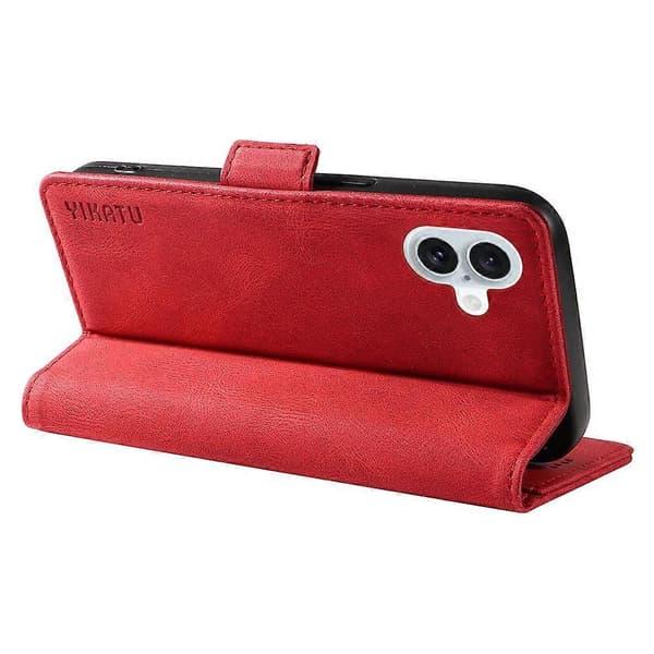 Kompatibel med iPhone 16 Plus Plånboksfodral Läder Telefonfodral - WELLNGS Red