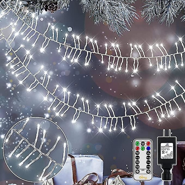 Christmas Lights Outdoor-100led 2m Ft Cluster String Lights, Christmas Tree Lights Waterproof 8 Modes Memory Plug In Fairy Lights For Tree Par