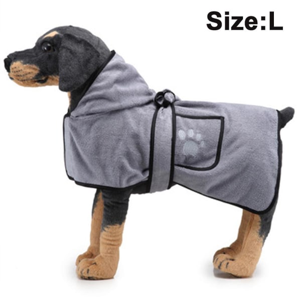 Husdjurstorkande handduk Hundfilt Mikrofiber Hundbadrock Valp Katt Absorberande Snabbtorkande handduk Super Mjuk-grå-l Grey L
