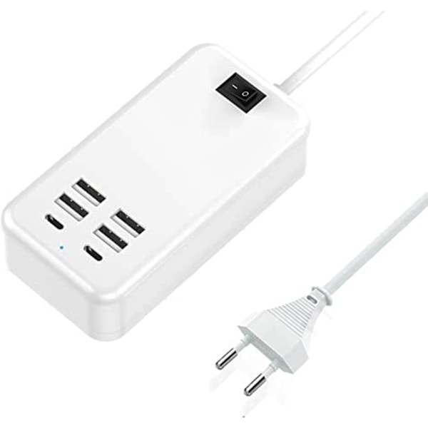 USB-C, 6-ports USB-laddare, 2 USB-C-portar + 4 USB-A-portar, multi-U