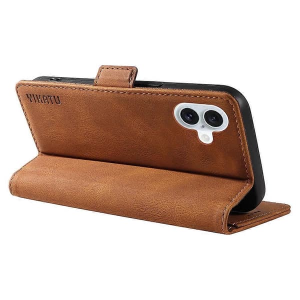 Kompatibel med iPhone 16 Plus Plånboksfodral Läder Telefonfodral - WELLNGS Brown