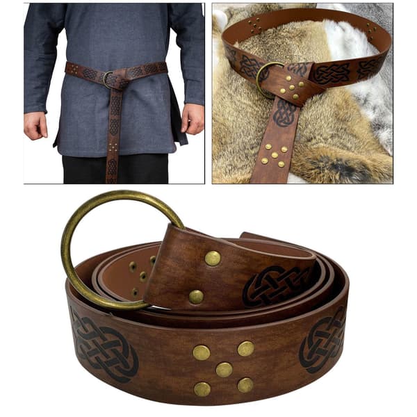Medeltida Bälte för Män Retro Stil Kostym Präglat Nitat PU Brown