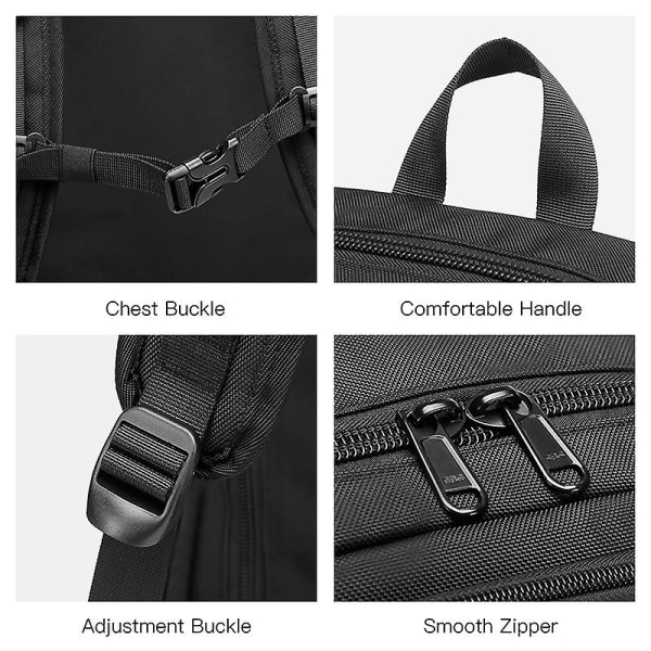 Multifunktionsaffärsryggsäck för resande man Ryggsäcksväska 15,6 tums resväska för bärbar dator med USB laddningsport Black 15 inches