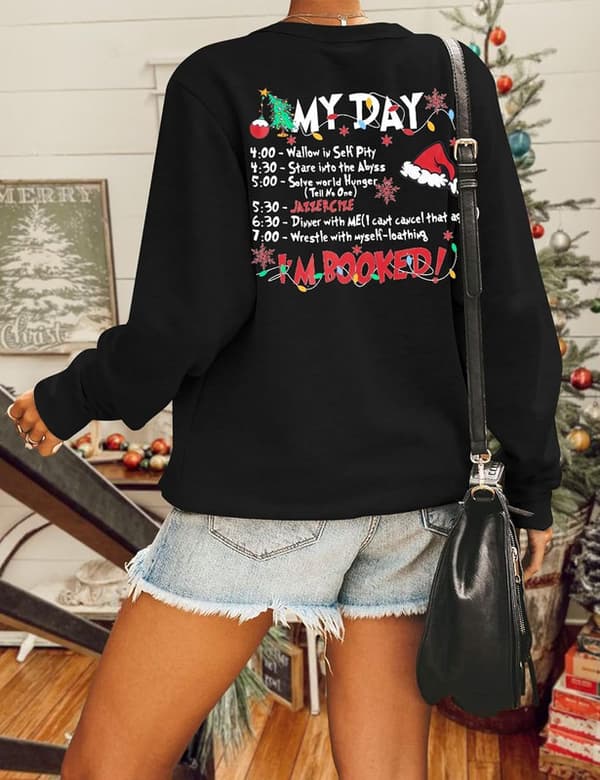 Glædelig Jul Sweater Kvinder Jul Langærmet Sweater Bluse Top Sort Black 2XL