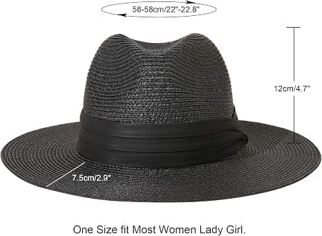 Dame bredskygget strå Panama sammenfoldelig hat med bælte spænde Fedora strand solhat til kvinder Black