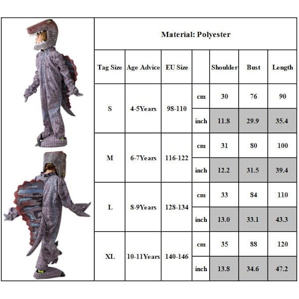 Lasten Halloween Dinosaurias Jumpsuit Cosplay Esityspuku XL