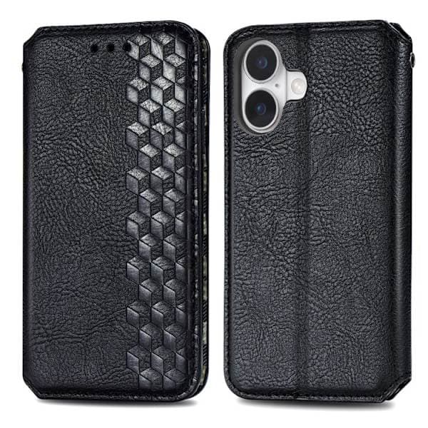iPhone-etui i læder med ternet mønster og magnetisk lukning grey iPhone 17 Air