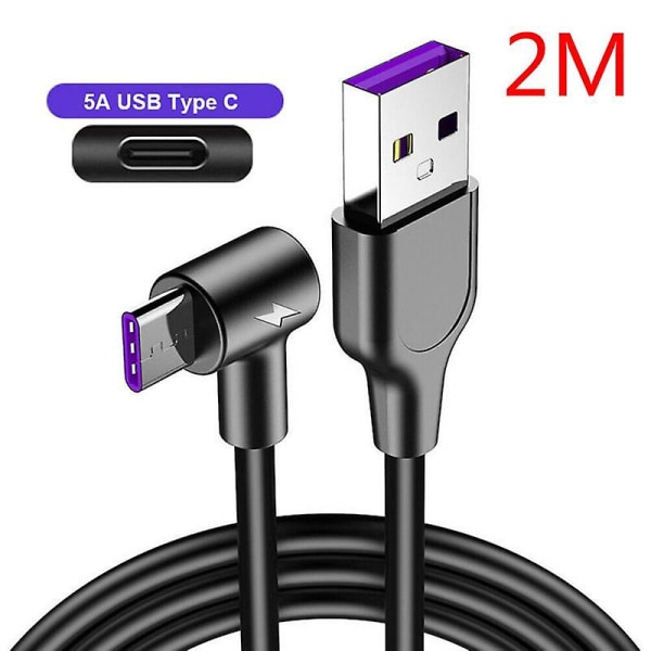 1m 2m 3m 5a Supersnabbladdningskabel USB Typec 90 graders vinkel Type-c 2M Black