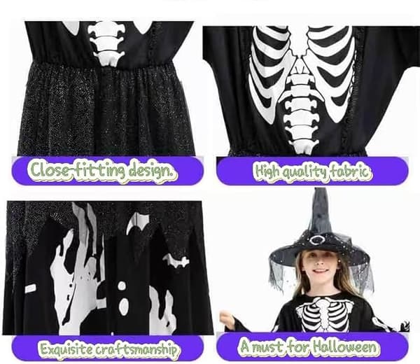 Halloween selvlysende skelet-heldragt med sort lejemandskappe, lysende spøgelseskostume til voksne til fest, sceneoptræden og rollespil A2 150cm