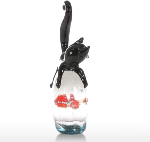 Mini gave glas dyrefigur gavepynt håndblæst til Thanksgiving/jul (minikat og guldfisk)