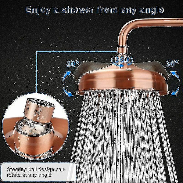 Kobber Bruseshowerhoved, 20cm (8 Tommer) Diameter, Højtryks Fast Bruseshowerhoved Med Justerbar Vinkel Bruseshowerhoved Regn Bruseshowerhoved - Guld