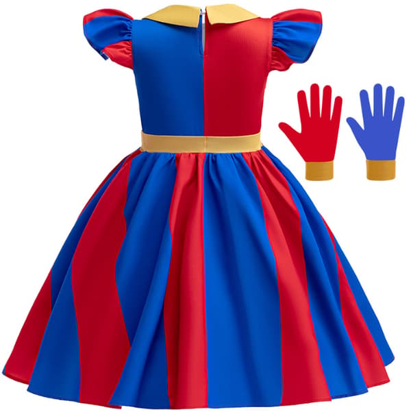 Fantastisk Digital Cirkus Flickor Cosplay Klänning med Handskar 150cm